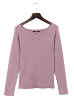 ハートネックリブニット/ライトピンク