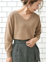 ハイゲージミラノリブVネックプルオーバー/ベージュ