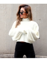 ハイネッククロップドニットトップス/ホワイト(001)