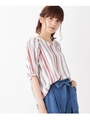 バックリボンマルチストライプブラウス/レッド系(360)