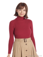 バックレースリブタートルニット/レッド