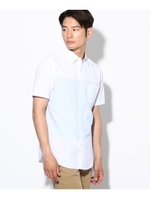 パネルボーダーシャツ/ホワイト×ライトブルー(391)