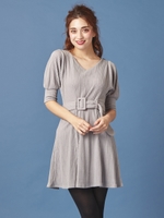 パフスリーブフレアワンピース/ライトグレー