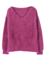 フェザーヤーンVネックニットプルオーバー/ピンク
