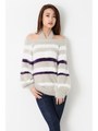 フェザーヤーンボーダーニットＴＯＰ/PURPLE