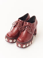 フラワーパーツレースアップブーツ/レッド