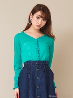 フラワーボタンカーディガン/グリーン