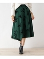 フラワー柄アシンメトリー巻きスカート/ダークグリーン(023)