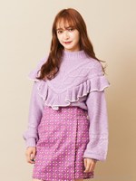 フリルケーブルニットプルオーバー/パープル