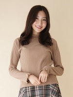 フリルスタンドネック起毛カットプルオーバー/ベージュ