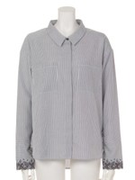 フレアカフス刺繍SHIRT/ブラック