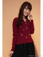 ブーケフラワー刺しゅうニットプルオーバー/ワイン