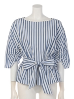 ブロードサッシュ付ブラウス/ブルー