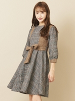 ブロッキングチェックフレアワンピース/マルチ
