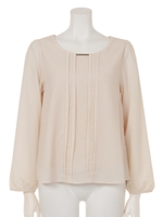 プチあったか裏地バー付きタックブラウス/ベージュ