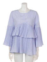 プリーツフレアブラウス/BLUE