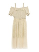 ベルト付きギンガムオフショルワンピース/ベージュ