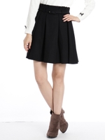 ベルト付きタックフレアスカート/クロ