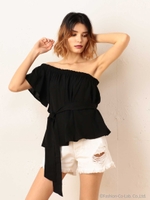 ベルト付ワンショルダーブラウス/ブラック