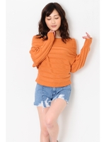 ボーダー編みニットトップ/ORANGE