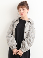 ポケギャザーチェックシャツ/ベージュ柄