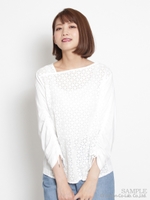 マハラニーナ天竺+シフォンスターコラージュレースアシンメトリーカットソー/ホワイト