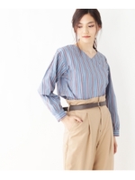 マルチストライプVネックBLシャツ/ライトブルー(391)
