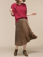 メタリックダブルプリーツスカート/Lブラウン