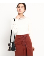 ラインモックネックニットトップス/オフホワイト(503)