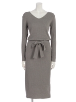 リブＩラインニットワンピース/グレー