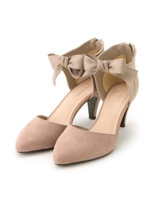 リボン×シアードットパンプス/ベージュ(052)