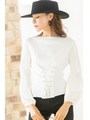 レースアップニットトップス/white