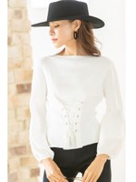 レースアップニットトップス/white