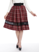 レース切替ミディ丈スカート/ワイン