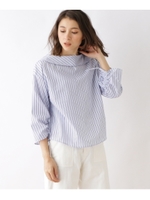 ロールカラーストライプシャツ/サックス(390)