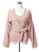 ワッフルインナー付きカシュクールドルマントップス/ピンク