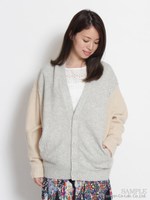 異素材MIXケーブル編みカーディガン/杢グレー