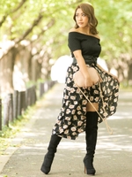 花柄切替ワンピース/BLACK