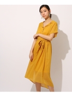 開襟シフォンワンピ-ス/マスタード(033)