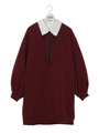 衿ビジュ裏起毛トレーナーワンピ/ボルドー