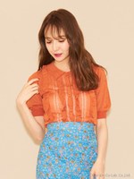 襟付フリルニットプルオーバー/ブラウン