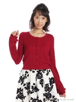 後リボンカーディガン/ワイン