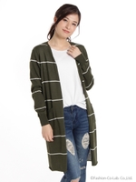 細ボーダーニットカーディガン/カーキ