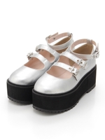 三連ベルト厚底シューズ/シルバー