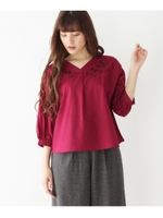 刺しゅう入りVネックブラウス/ピンク系(075)