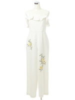 刺繍コーデュロイオールインワン/ホワイト