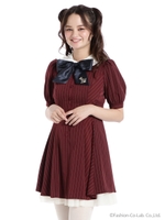 裾チュールストライプシャツワンピース/ワイン