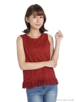 裾フリンジレースタンクトップ/レンガ