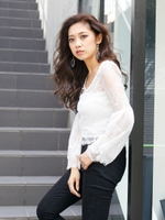 総レースフレアスリーブTOPS/ホワイト