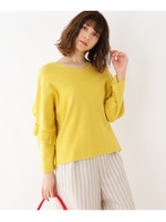 袖フリルVネックニット/レモンイエロー(031)